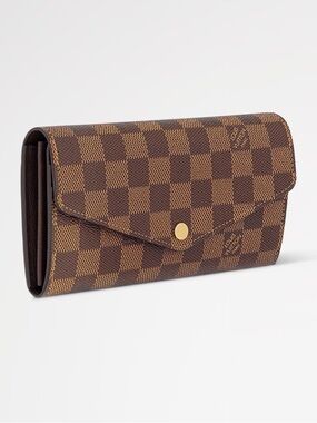 Louis Vuitton Brown Damier Ebene Checkered Wallet with Gold Snap